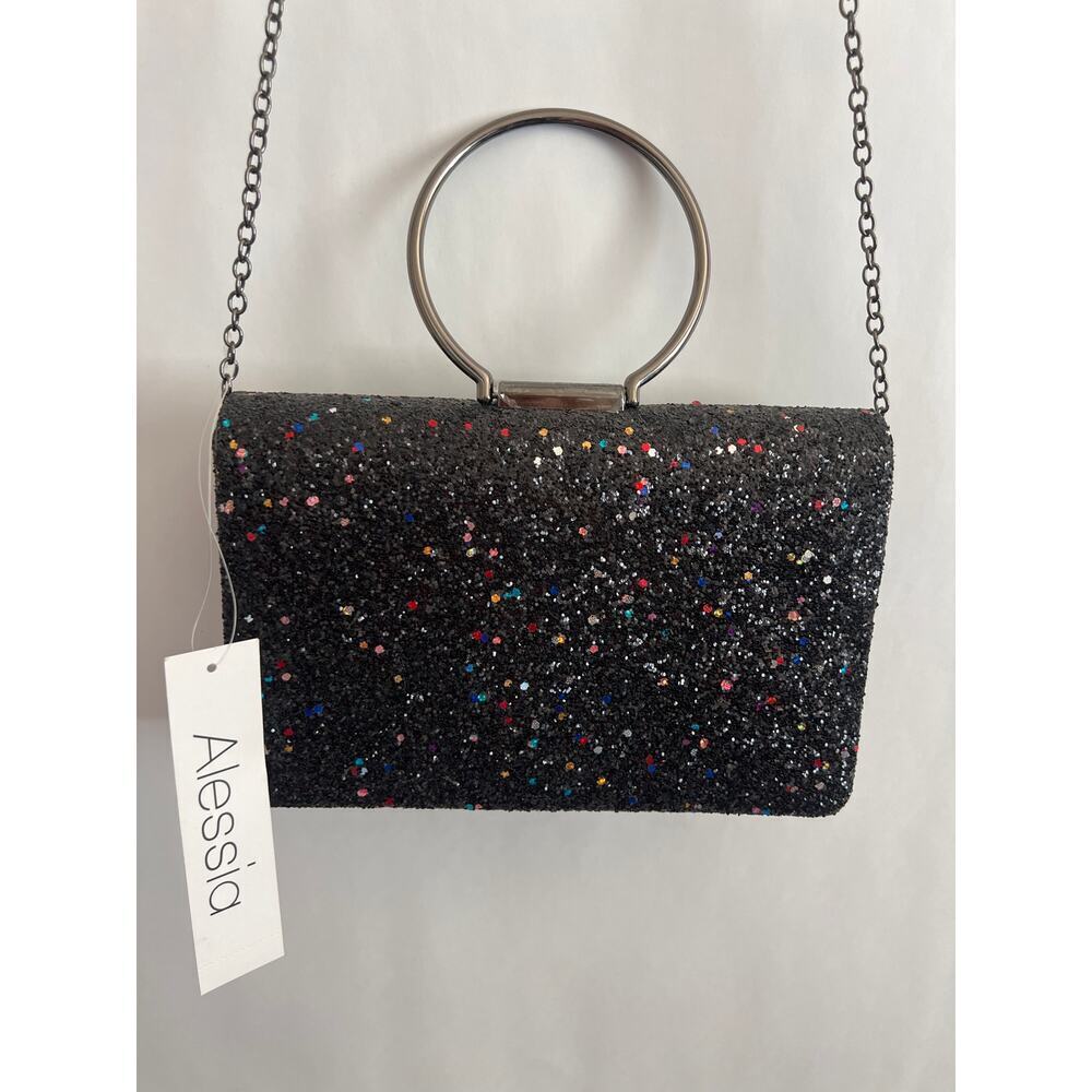EVENING COCKTAIL BAG CROSSBODY CHAIN OR CIRCLE HANDLE MULTI COLOR SPARKLE BLACK